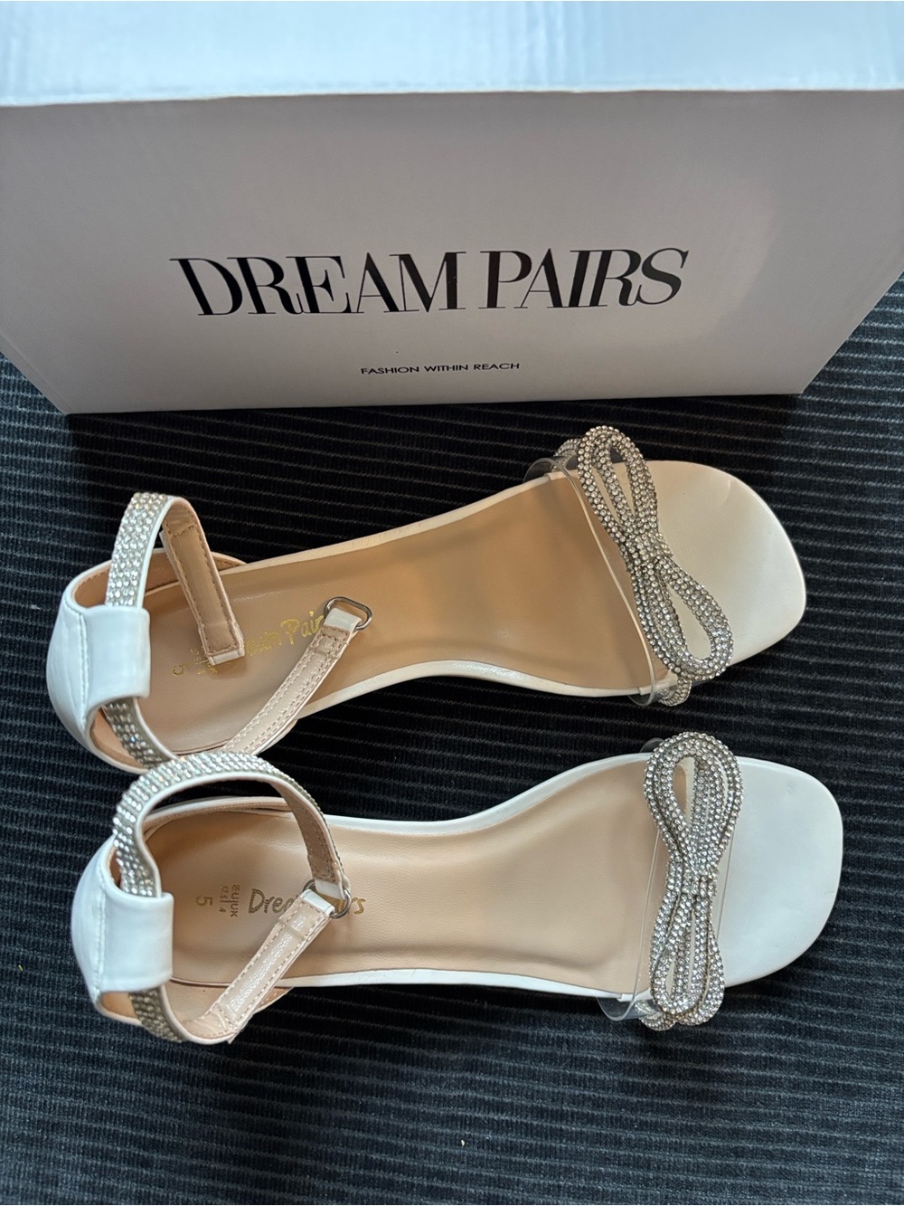 Dream Pairs Ivory/White Crystal Bow Ankle-Strap Sandals